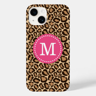 Coque Pour iPhone 14 Monogramme Empreinte de léopard rose et Brown