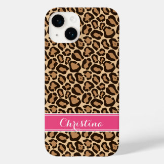 Coque Pour iPhone 14 Monogramme Empreinte de léopard rose et Brown