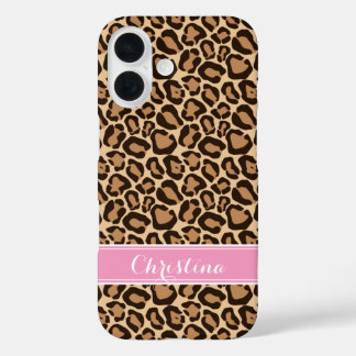 Coque Pour iPhone 16 Monogramme Empreinte de léopard rose et Brown