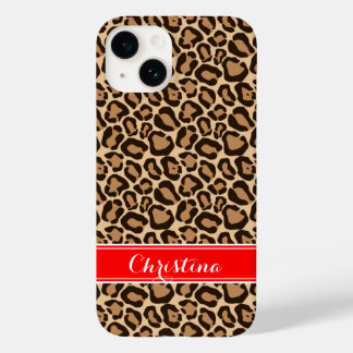 Coque Pour iPhone 14 Monogramme Empreinte de léopard rouge et Brown