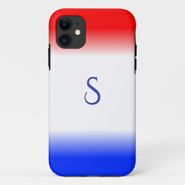 Coques Case-Mate iPhone Monogramme en bande rouge blanche et bleue (Dos)