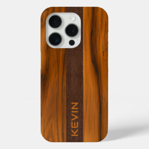 Coque Case-Mate iPhone Monogramme En Bois D'Acajou Et Texture En Cuir