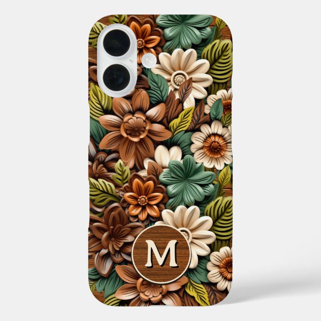 Coques Case-Mate iPhone Monogramme en bois floral personnalisé (Verso)