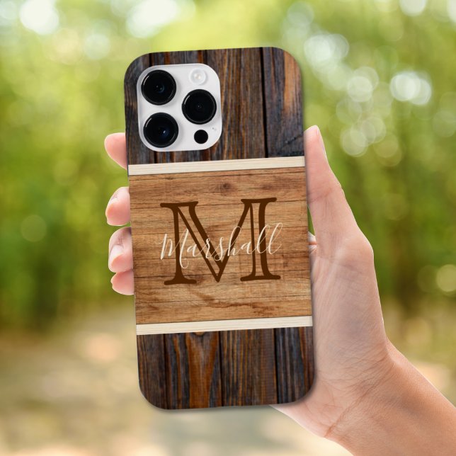 Coques Case-Mate iPhone Monogramme en bois rustique (Créateur téléchargé)