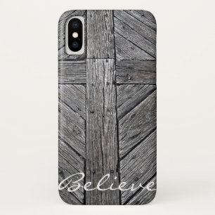 Coque Case-Mate iPhone Monogramme en bois rustique croisé chrétien