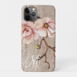 Case-Mate iPhone Case Monogramme en bois vieilli avec Magnolias rose