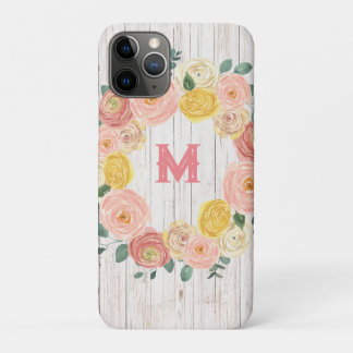 Case-Mate iPhone Case Monogramme en bois vieilli Rose et couronne d'euca