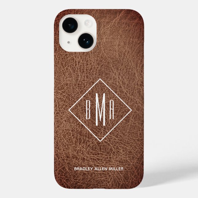 Coques Case-Mate iPhone Monogramme en cuir Brown rustique (Verso)