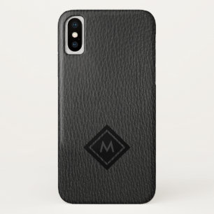 Case-Mate iPhone Case Monogramme en cuir gris foncé Faux