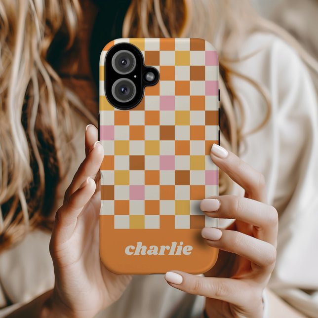 Coques Case-Mate iPhone Monogramme en damier rétro tendance (Créateur téléchargé)