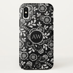 Case-Mate iPhone Case Monogramme en dentelle florale victorienne argent