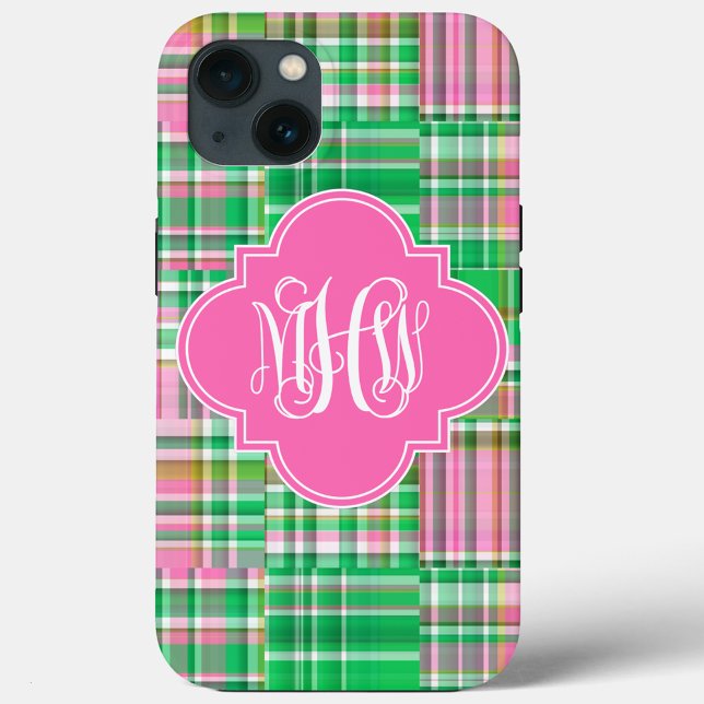 Coques Case-Mate iPhone Monogramme en écriture vineuse Madras rose vif éme (Créateur téléchargé)