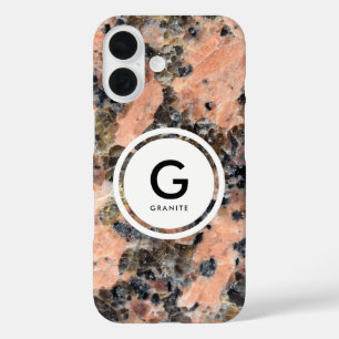 Coque Pour iPhone 16 Monogramme en granit rose - Texture rocheuse