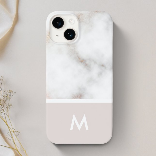 Coques Case-Mate iPhone Monogramme en marbre rose et or poussiéreux (Créateur téléchargé)