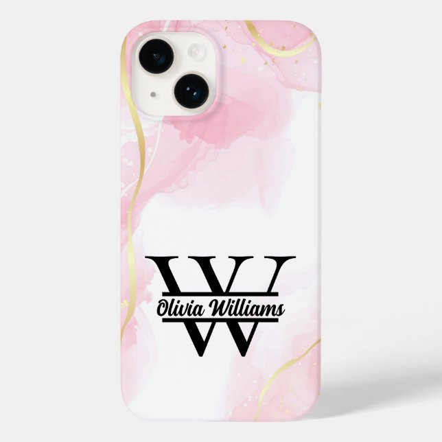 Coques Case-Mate iPhone Monogramme en marbre rose | Parties scintillant d' (Verso)