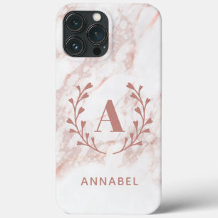 Case-Mate iPhone Case Monogramme en marbre rose Toute initiale et nom pe