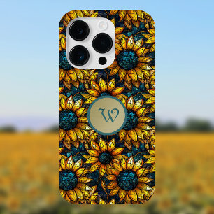Coque Case-Mate iPhone Monogramme en or et en verre de tournesol Turquois