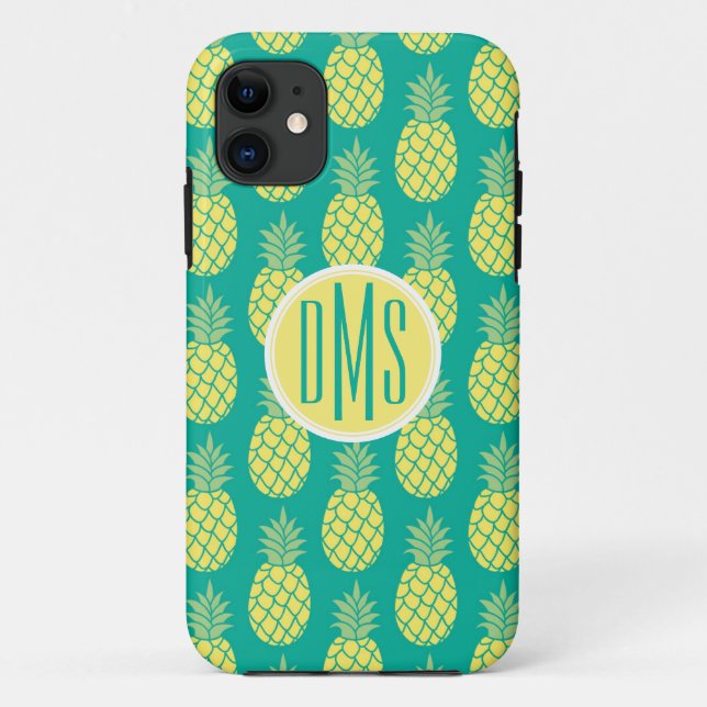 Coques Case-Mate iPhone Monogramme en pastel des ananas | (Dos)
