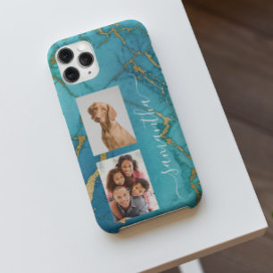 Case-Mate iPhone Case Monogramme en pierre de marbre d'or Turquoise