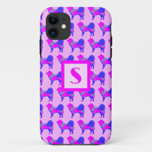 Case-Mate iPhone Case Monogramme en silhouette rose et bleu de chien mig
