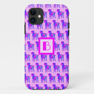 Case-Mate iPhone Case Monogramme en silhouette rose et bleue du chien de