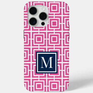Coque Case-Mate iPhone Monogramme en treillis carré Prépa – Rose & Nuit
