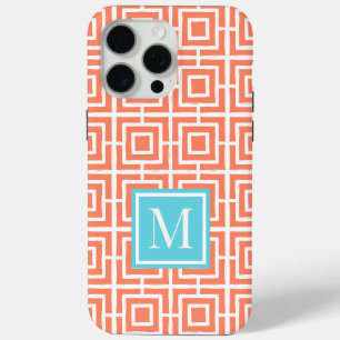 Coque Case-Mate iPhone Monogramme en treillis carré Preppy Corail & Turqu