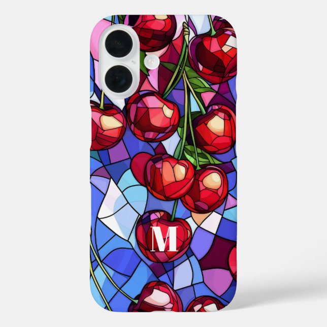 Coques Case-Mate iPhone Monogramme en verre de fruits de cerisier (Verso)