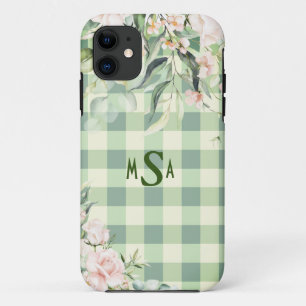 Case-Mate iPhone Case Monogramme En vichy floral vert et blanc