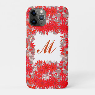 Coque Case-Mate Pour iPhone Monogramme encadré de fleurs - rouge et gris