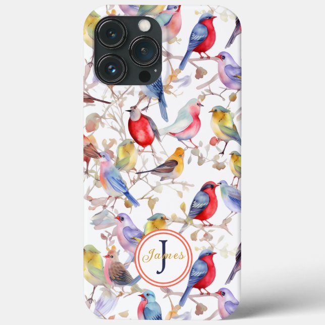 Coques Case-Mate iPhone Monogramme Enchantant Aquarelle Oiseaux Motif (Verso)