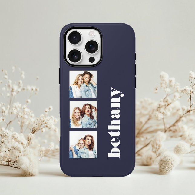Coques Case-Mate iPhone Monogramme Épais Personnalisé 3-Photos Bleu Nuit F (Créateur téléchargé)