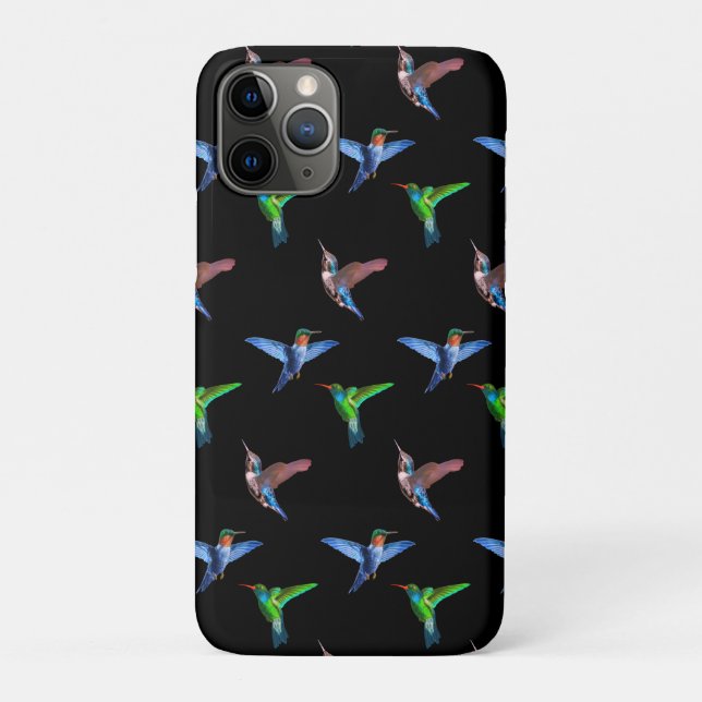 Coques Case-Mate iPhone Monogramme et colibris sur fond noir (Dos)