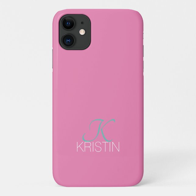 Coques Case-Mate iPhone Monogramme et nom élégants en écriture sarcelle et (Dos)
