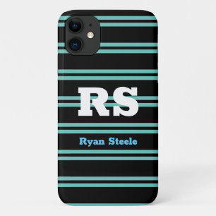 Case-Mate iPhone Case Monogramme et nom gras, lignes sarcelle clair sur
