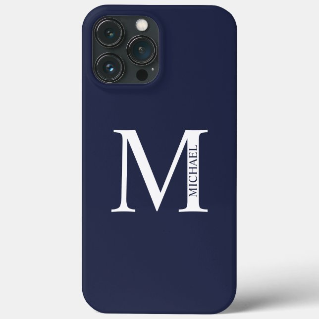 Coques Case-Mate iPhone Monogramme et nom personnalisés bleu marine (Verso)