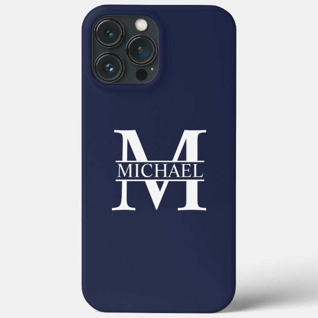 Coques Case-Mate iPhone Monogramme et nom personnalisés bleu marine (Verso)