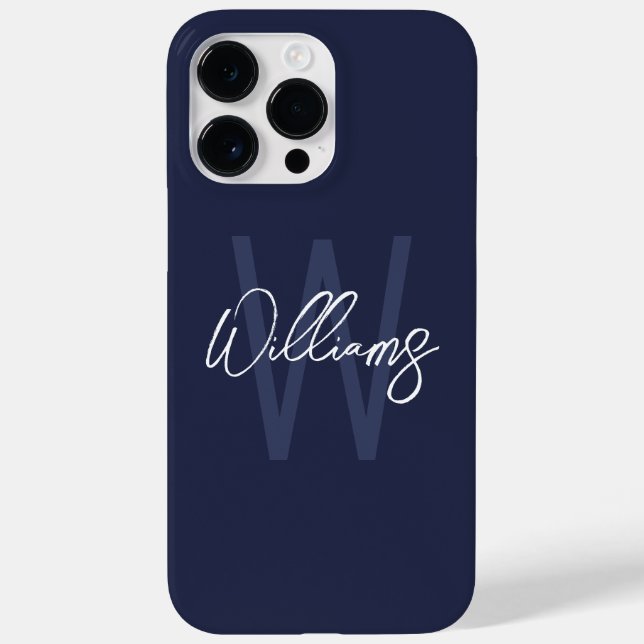 Coques Case-Mate iPhone Monogramme et nom personnalisés de Navy Blue Scrip (Verso)