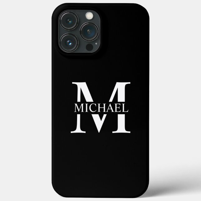 Coques Case-Mate iPhone Monogramme et nom personnalisés en noir (Verso)
