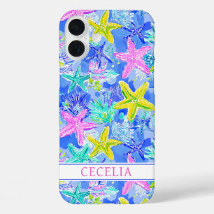 Coque Pour iPhone 16 Plus Monogramme étoile de mer aquarelle