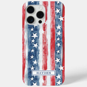 Coque Case-Mate iPhone Monogramme Étoiles et Bandes Aquarelle Patriotique