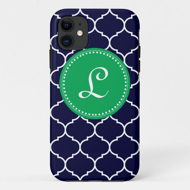 Coques Case-Mate iPhone Monogramme fait sur commande de Quatrefoil en vert (Dos)
