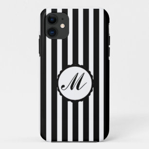 Coques Pour iPhone Monogramme fait sur commande noir et blanc de