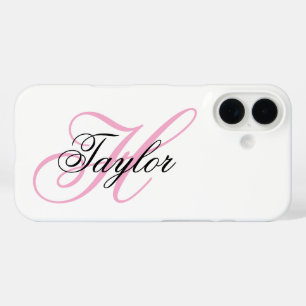 Coque Pour iPhone 16 Monogramme fantaisie noir et rose