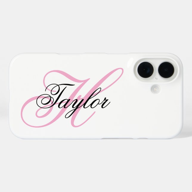 Coques Case-Mate iPhone Monogramme fantaisie noir et rose (Verso (horizontal))
