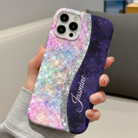 monogramme faux paillettes argent violet iridescen