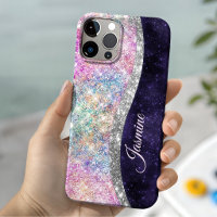 monogramme faux paillettes argent violet iridescen