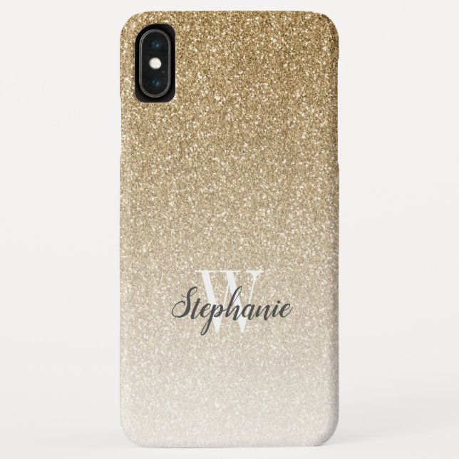 Coques Case-Mate iPhone Monogramme Faux Paillettes Ombré Or Moderne (Dos)