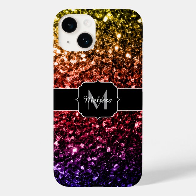 Coques Case-Mate iPhone Monogramme faux scintillements arc-en-ciel jaune r (Verso)