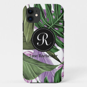 Case-Mate iPhone Case Monogramme Feuille violet vert d'été tropical